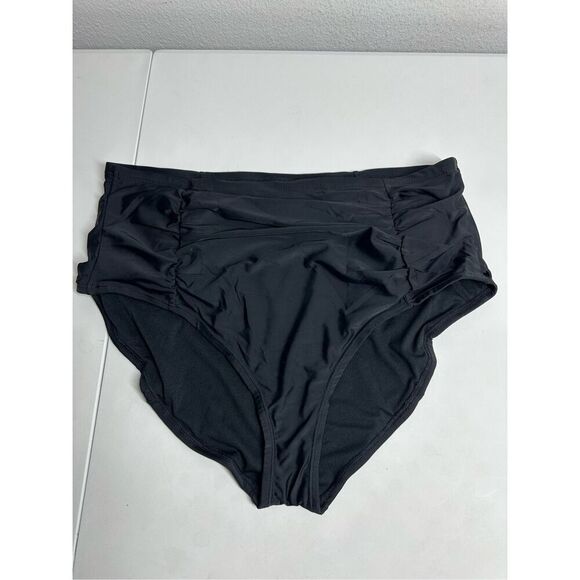California Waves Plus Shirred Swim Bottoms Size 2 (20/22) Black Tummy Control - Picture 2 of 11